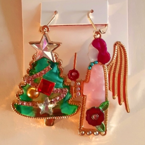 New Betsey Johnson Angel Mismatch Drop Earrings - Picture 9 of 10